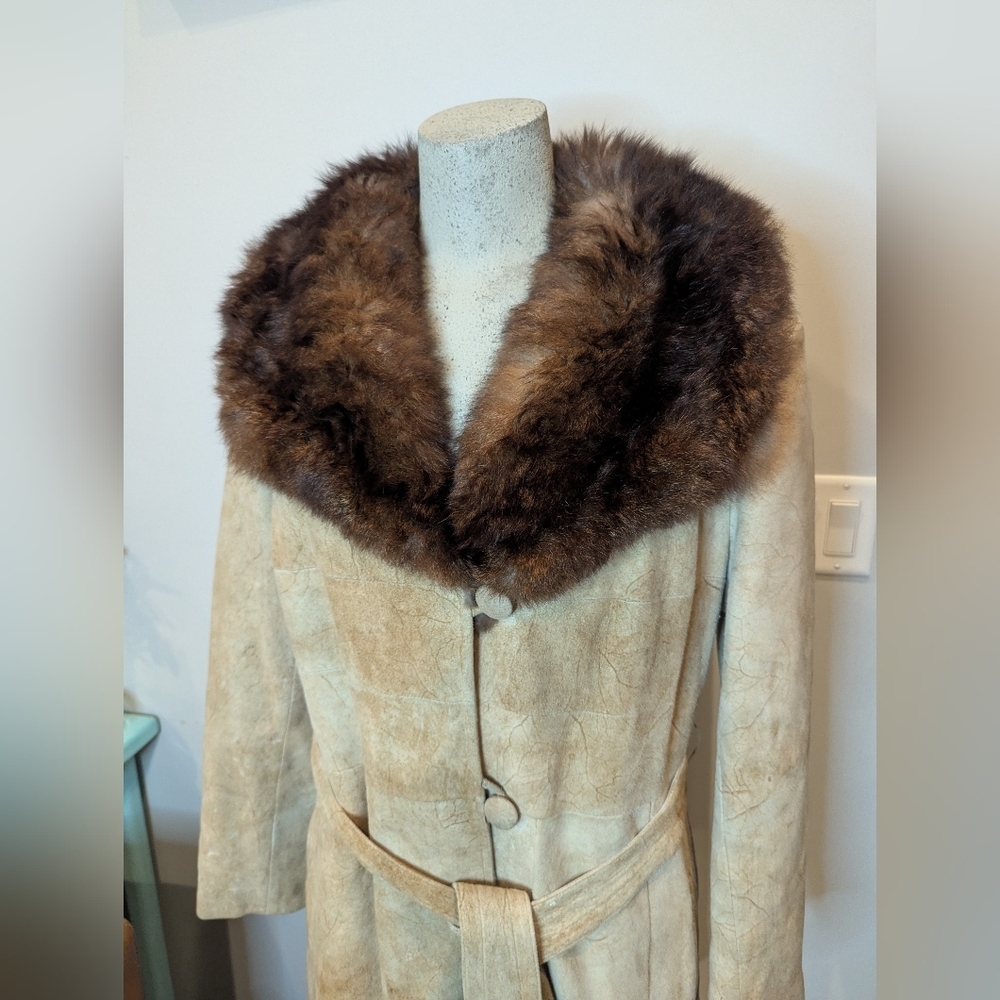 Vintage Rajac genuine Leather and fur trench coat, 60s/70s. Woman's size S/M - Picture 7 of 16